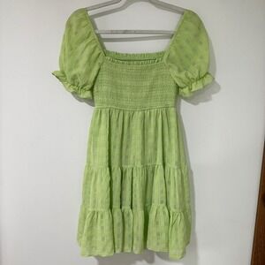 Allison + Kelly Women Green Dress Smocked Tiered Cottagecore Fairycore XS Lime